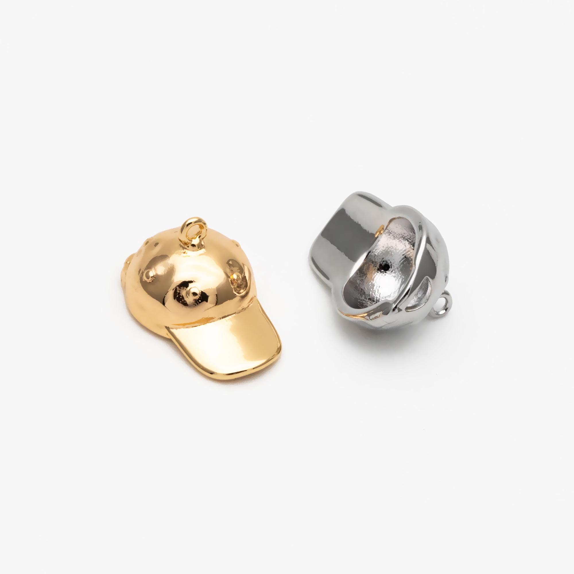 10pcs Gold/ Silver Tone Baseball Cap Charms, 18K Gold/ Rhodium Plated Brass, 3D Cap Pendants (GB-4616)